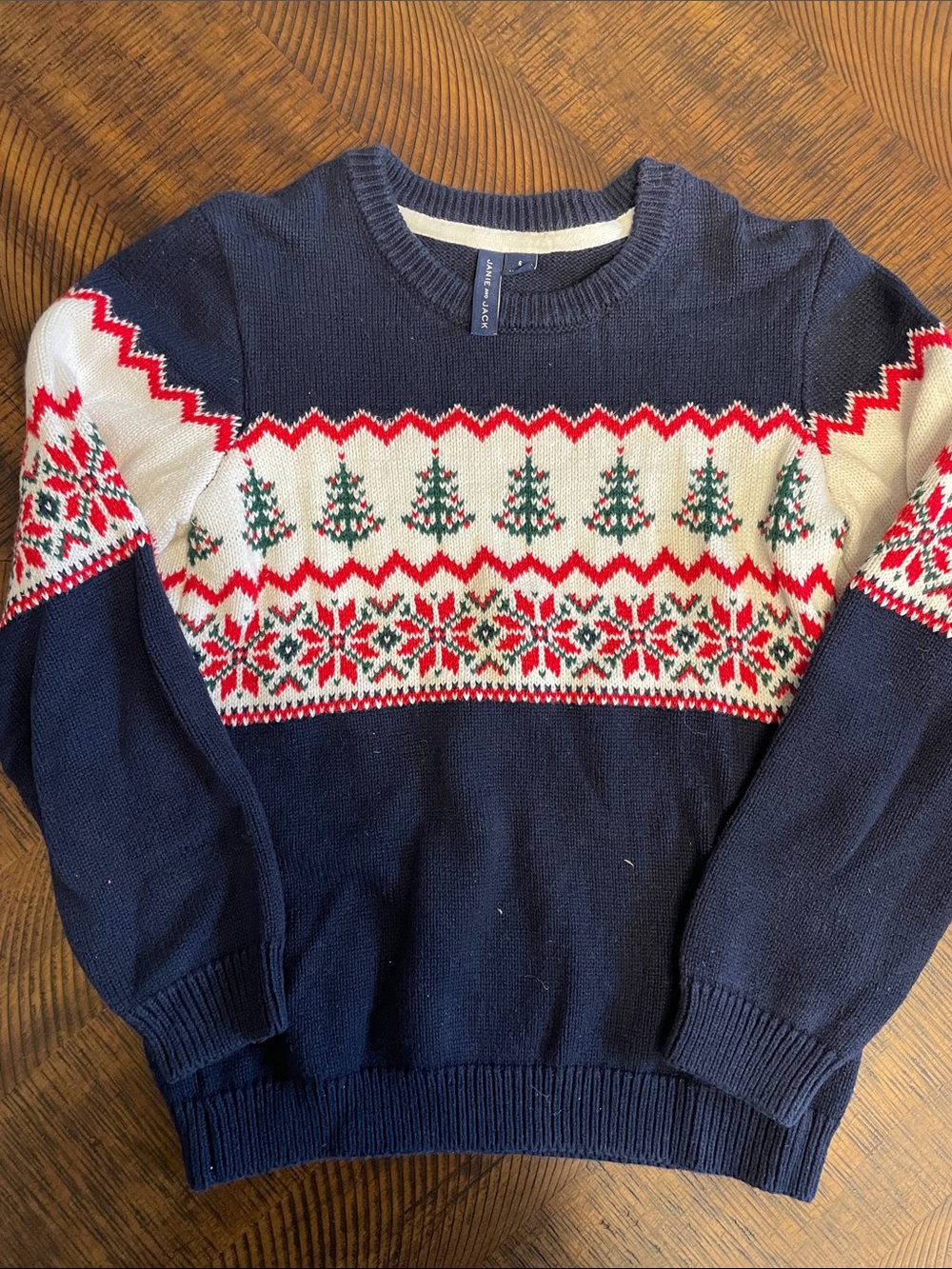 Janie and Jack Navy Fair Isle Crewneck Sweater with Red, White & Green